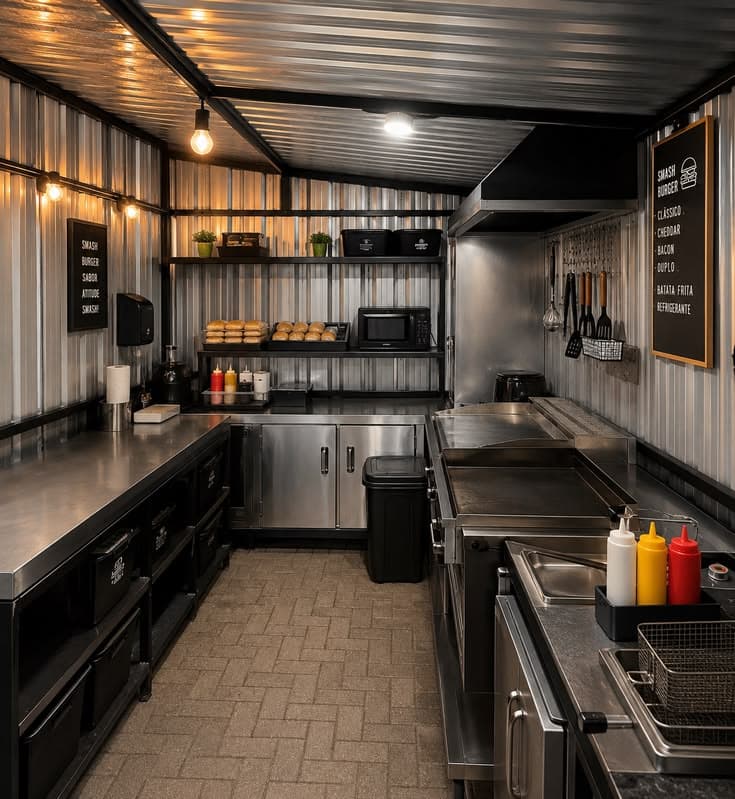 Efficient mobile kitchen design inside a food truck